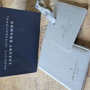 Taupe Gray Leather Passport Holder and Luggage Tag Set